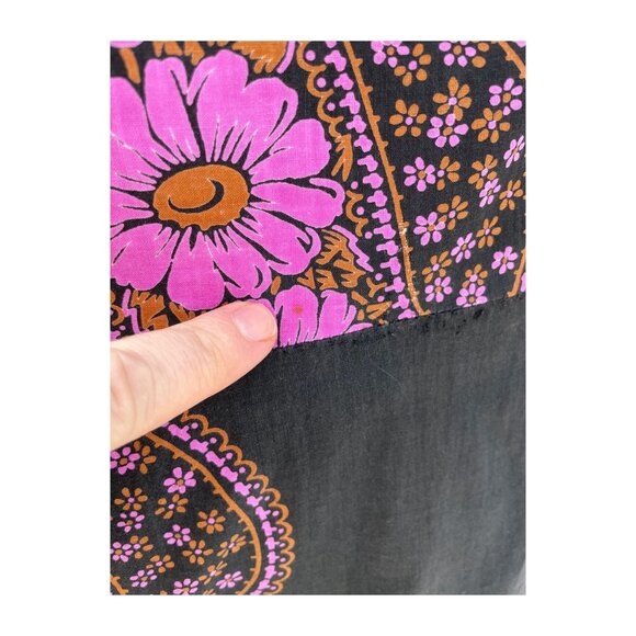 60s Cotton Day Dress Midi Groovy Floral Paisley Print Black Pink Yolk Waist - Picture 16 of 16